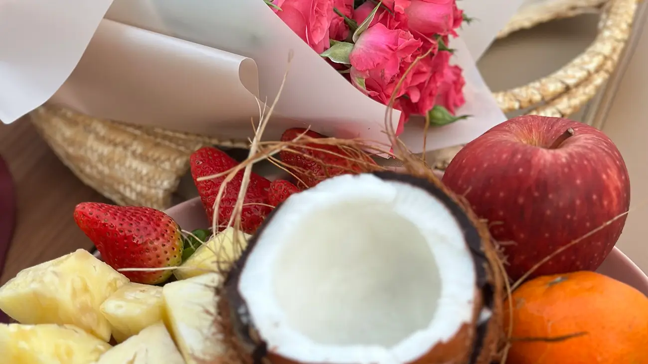 fruit bowl with flowers